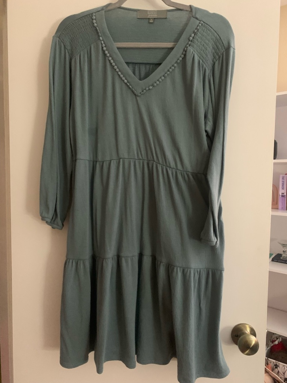 Light Teal Tiered V-Neck Babydoll Dress